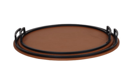 BANDEJA REDONDA RECOURO CARAMELO ESTRUTURA FERRO 40 E 45CM