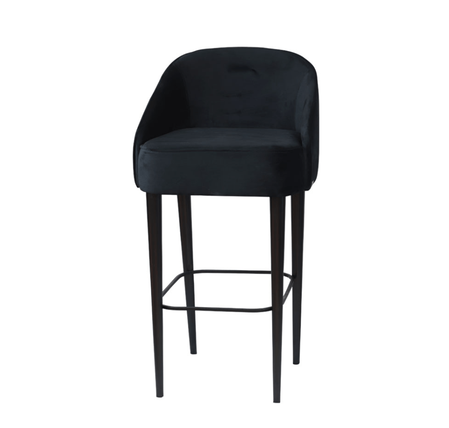 BANQUETA CURVA VELUDO PRETO PE MD PRETO 48x99x40cm